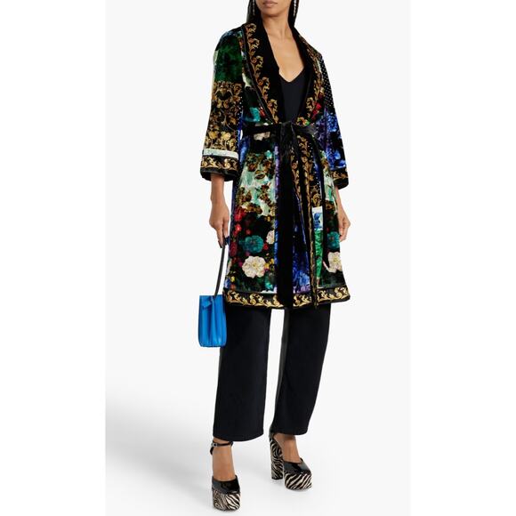 ALICE + OLIVIA Eilene Printed Velvet Kimono Tie Waist Multi Color XS/S - Picture 1 of 6